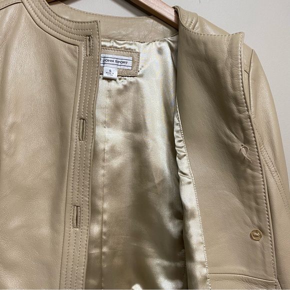 St. John Sport Leather Jacket in Tan / Cream Size Small - Picture 7 of 15